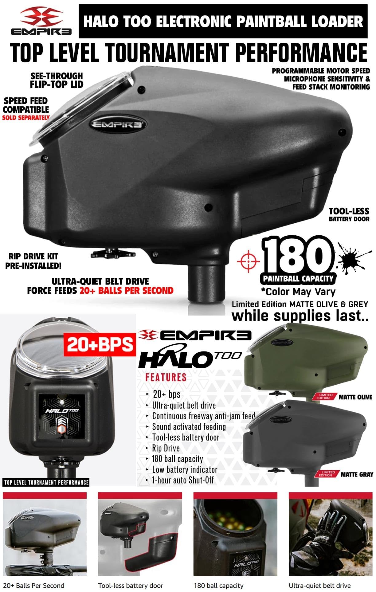 Maddog Empire Mini GS Tournament Elite Paintball Gun Starter Package B - Dust Black 2-pc Barrel