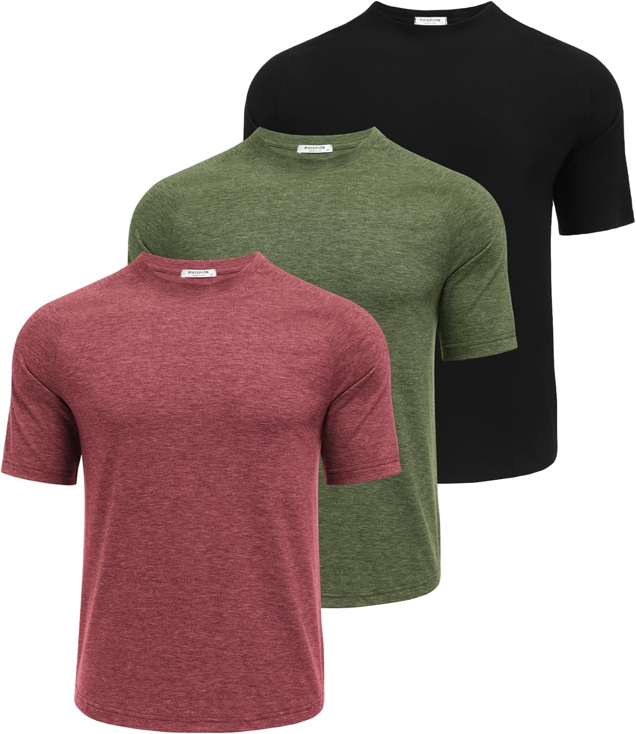 PINSPARK Men's Workout Shirts - Quick-Dry Moisture-Wicking Athletic T-Shirts | 3-Pack Short Sleeve