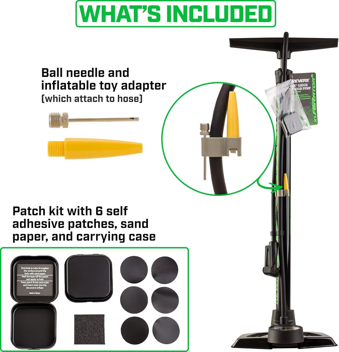 Revere xlAIRator 5 Bike Floor Pump - 160 PSI Dual Valve Compatibility | Extra-Large Gauge & 41" Hose