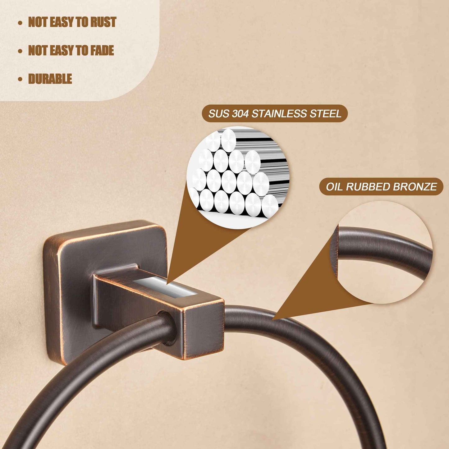 WOLIBEER Bronze Towel Ring,Bathroom Hand Towel Holder Wall Mount,Oil Rubbed Towel Rack Rustic Towel Hanger ORB Farmhouse Bathroom Accessories