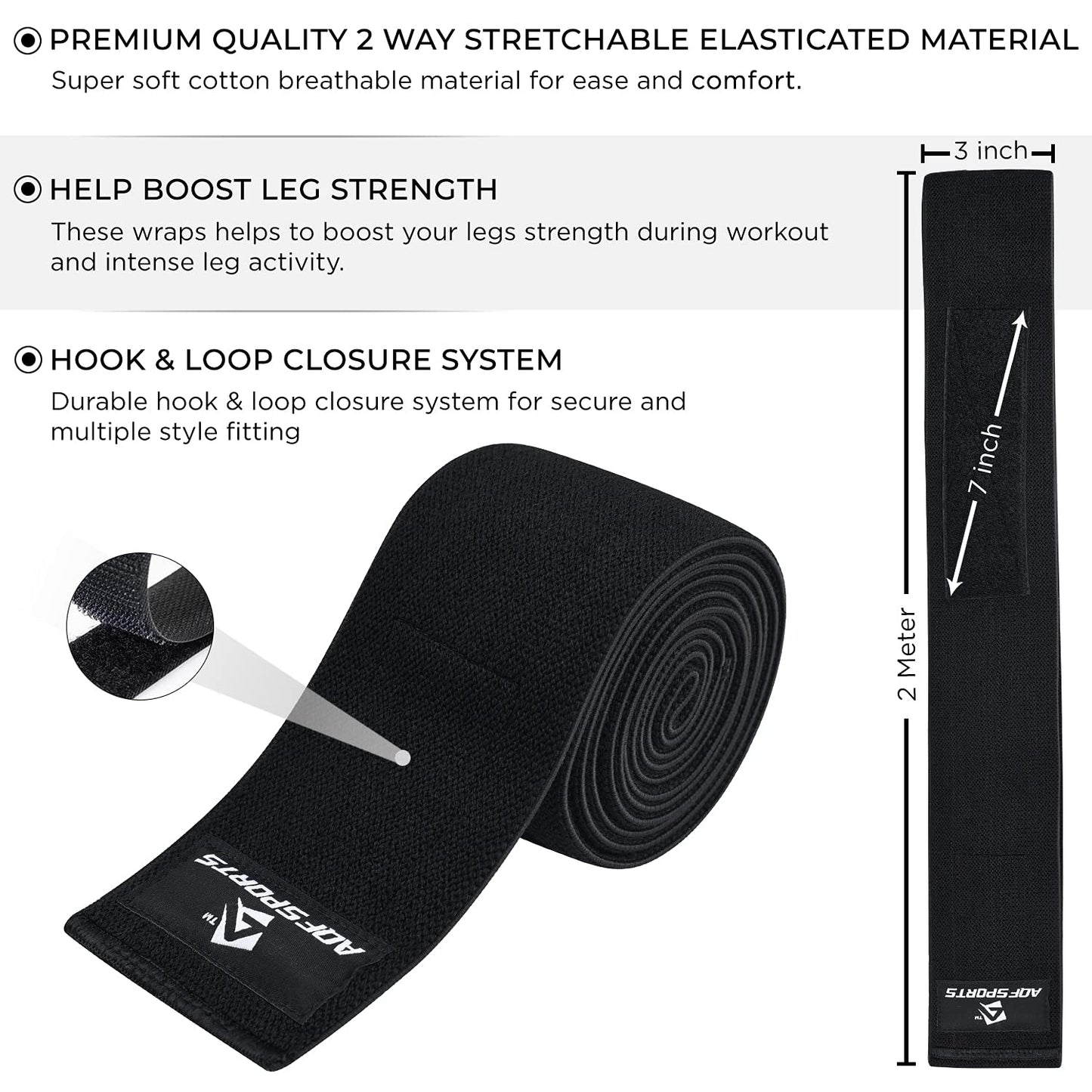 AQF Knee Wraps Weight Lifting Bandage - IPL and USPA Approved Gym Knee Support - Heavy Duty 78” Elasticated Support Straps Guard Powerlifting, Squatting (Pair)