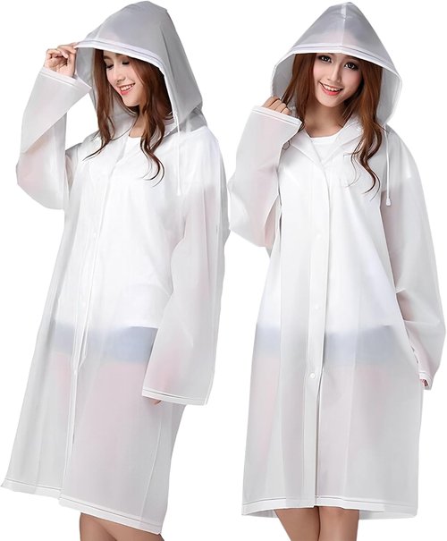 Cosowe Reusable Rain Ponchos for Adults - 2 Pack Emergency Raincoats with Hood & Drawstring