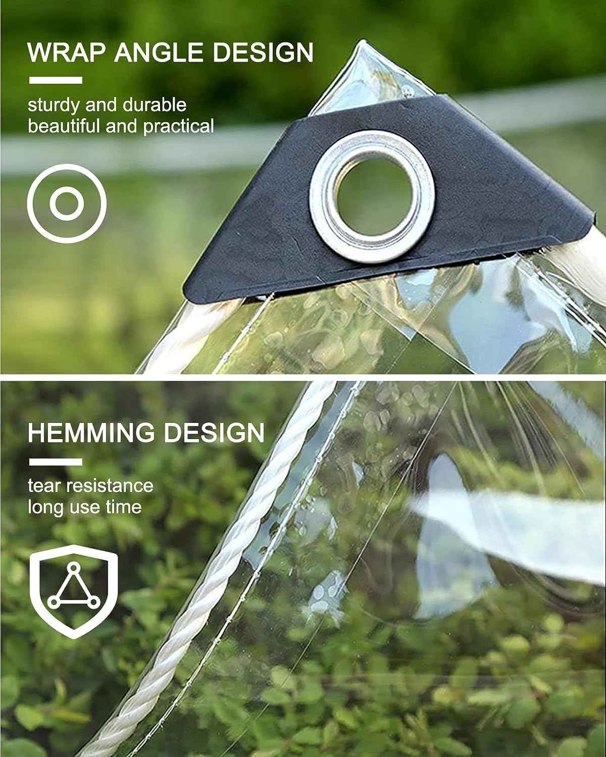 Clear Tarp 6' x 16' PVC 14 Mil Clear Tarps Heavy Duty Waterproof, 400g/m² Clear Tarps Vinyl with Grommets for Camping, Plants Greenhouse, Cars, Patio and Pavilion