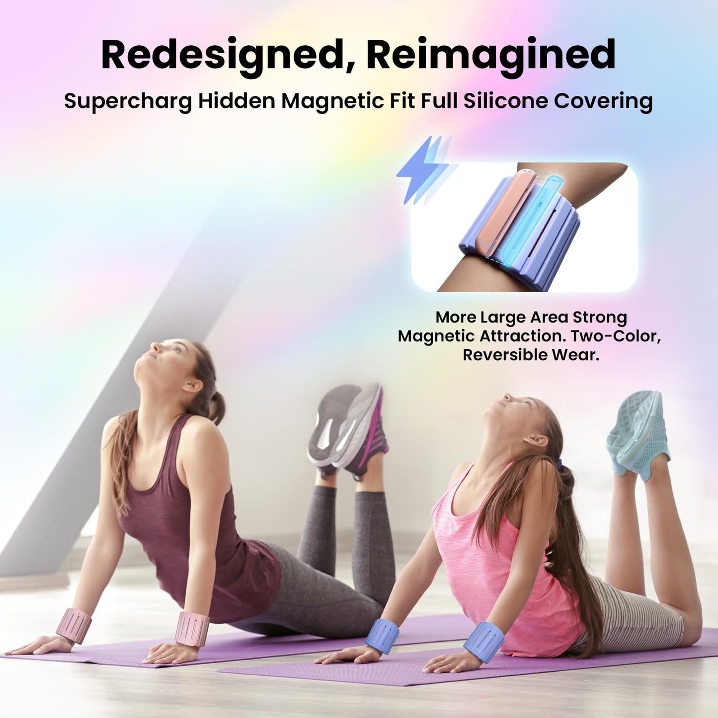 Ziokhans Adjustable Hidden Magnetic Ankle & Wrist Weights, Skin-Friendly Breathable and Waterproof Silicone Design for Women & Men - Ideal for Fitness, Yoga, Running, Cycling & Swimming, 2-Pack, 1LB Each (Purple and Light Yellow)