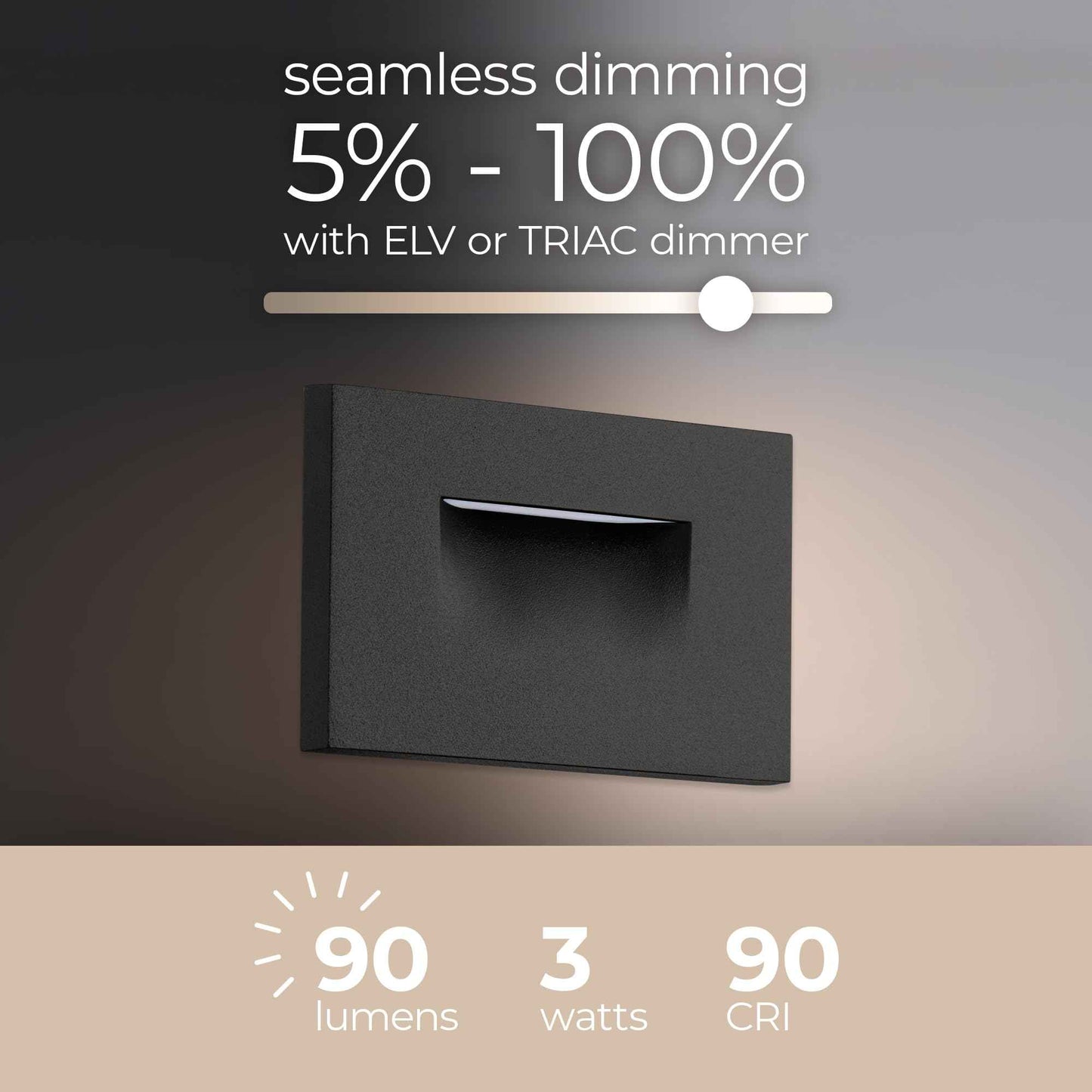 East Grove Home Builder Essentials Indoor or Outdoor 120V Input LED Step or Patio Deck Light Horizontal Orientation with 3-CCT 2700K-3000K-4000K Selectability in Matte Black