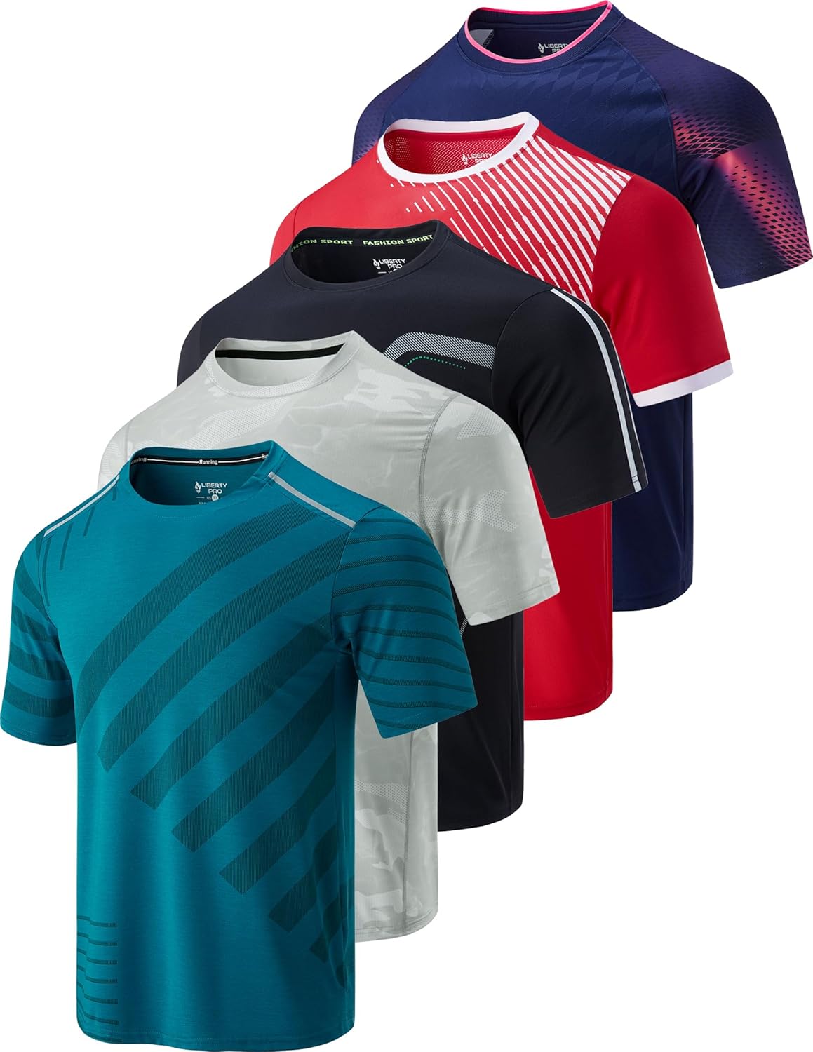 Skiennix Men's Quick Dry Crew Neck T-Shirts - 5 Pack Athletic Short Sleeve Workout Tees