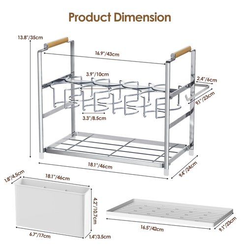 Housolution Water Bottle Organizer Drying Rack for 40 oz Tumbler with Handle, Multifunctional Cup Storage Holder Compatible with Stanley, Owala, Simple Modern and Other Brands, Silver(Patented)