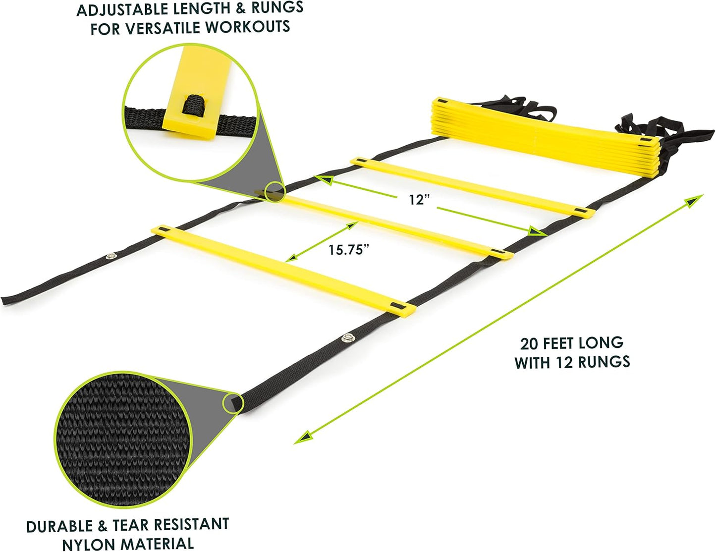 ProsourceFit Speed Agility Ladder - Enhance Speed Training & Sports Agility | 8, 12, 20 Rung with Free Carrying Bag