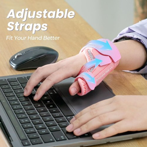CURECARE 2-in-1 Thumb Brace - Removable Spica Splint for Left/Right Hand | 3-Level Stability, Pink (S/M)