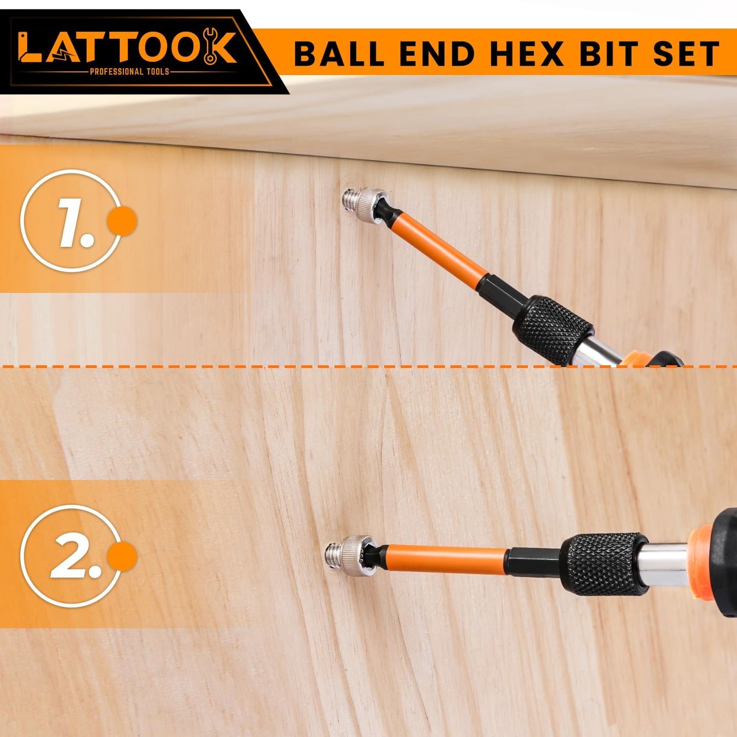 LATTOOK Ball End Hex Head Allen Wrench Drill Bit Set, 24PCS 2.5 Inch Metric & SAE Sizes Ball End Hex Bit Set Allen Key Set Hex Key Set, Magnetic Tipped, S2 Steel
