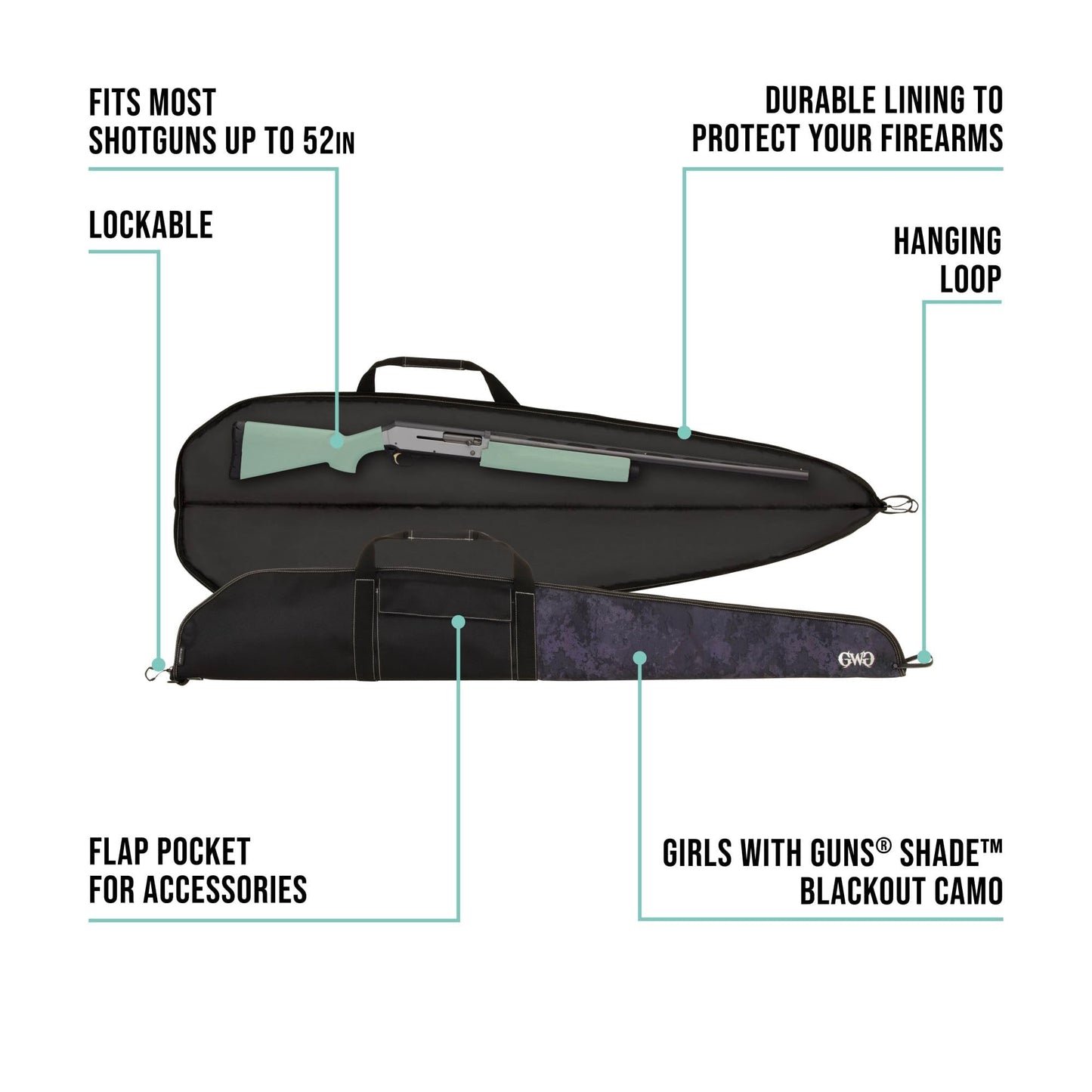 Allen Company Girls with Guns Midnight Lockable Shotgun Case, 52" L Shotguns, Black/Shade Blackout Camo