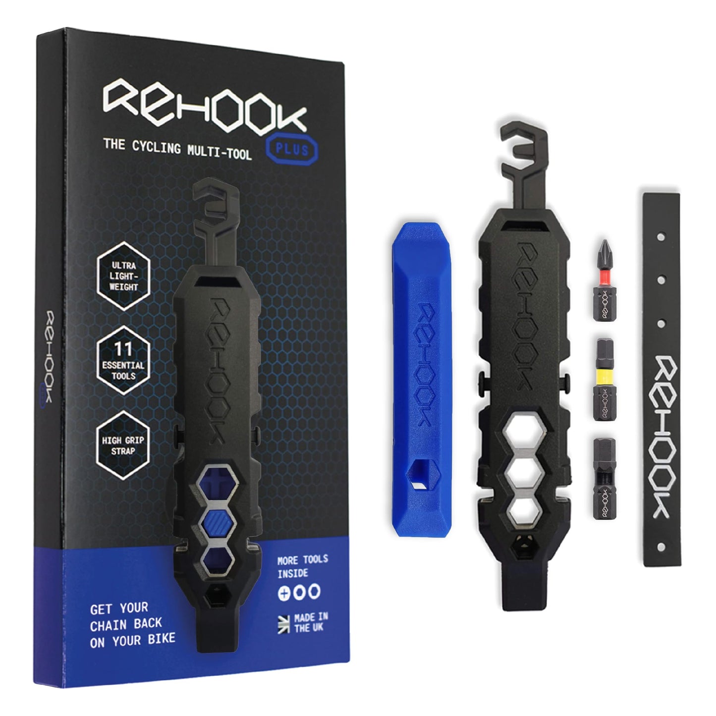 Rehook PLUS - Lightweight Bike Multi Tool for Cyclists. Includes Tyre Levers, Spoke Keys, Chain Tool, Wrench, Hex, Screwdriver