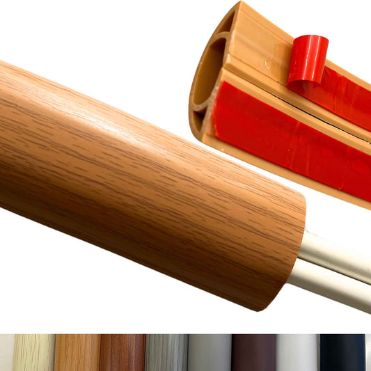 BEIEBIJOB 10ft Self Adhesive Floor Cord Cover,Cable Cavity:0.61"(W) x 0.32"(H),Heavy Duty Soft PVC Cable Protector and Extension Cord Hider,Cord Management System to Hide Wires on Floor,Yellow Wood