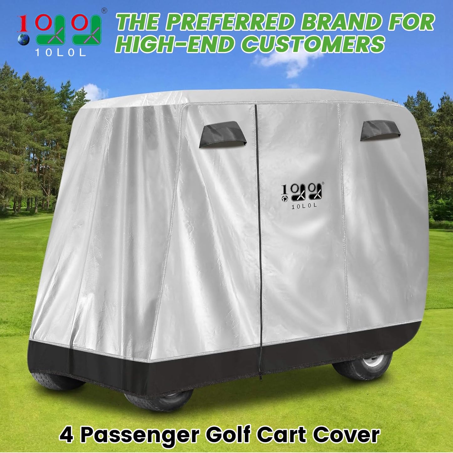 10L0L Golf Cart Covers Universal Fits for Yamaha EZGO Club Car Lifted 2/4 Passengers Golf Cart, 600D Waterproof Windproof UV-Proof Outdoor Polyester Full Cover with 3-Zipper Doors (Gray)