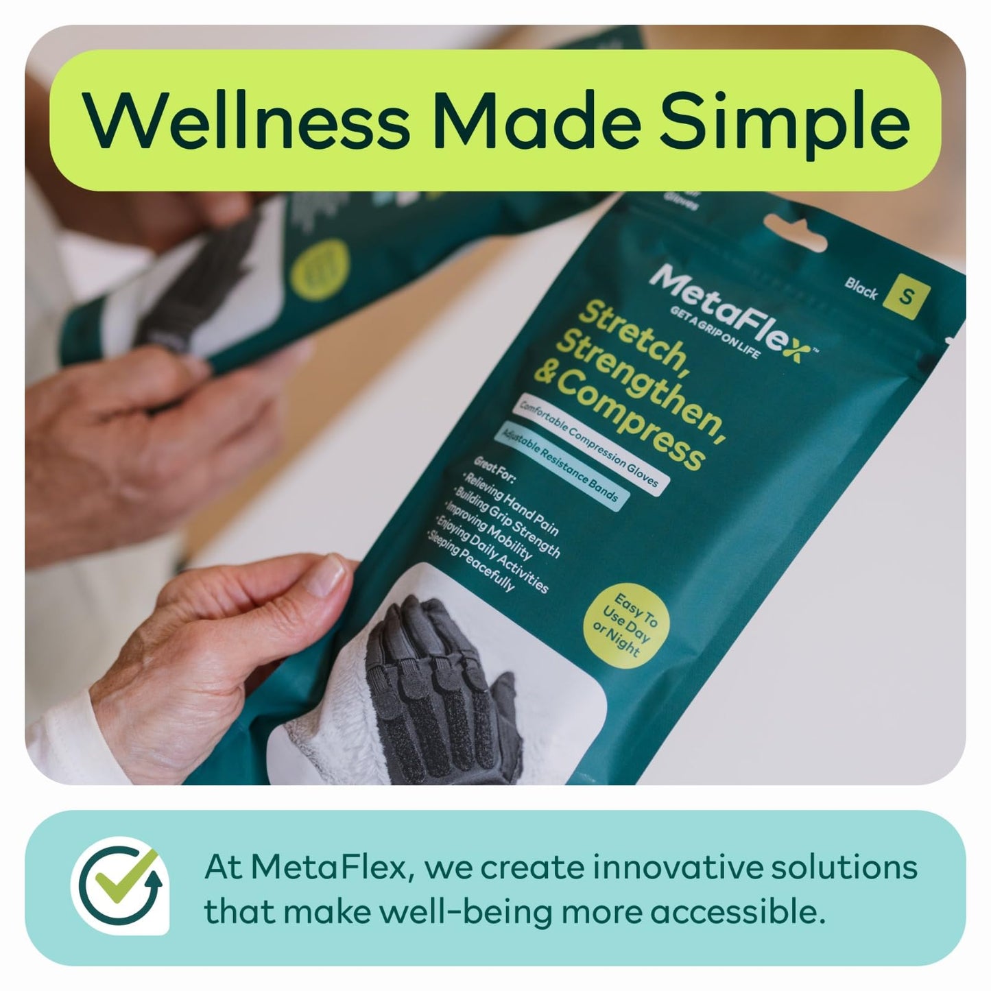 MetaFlex Compression Gloves for Arthritis, Carpal Tunnel, Swelling, Mobility - Full Finger Glove Compresses, Stretches & Strengthens Hand - Adjustable Resistance for Men & Women - Medium