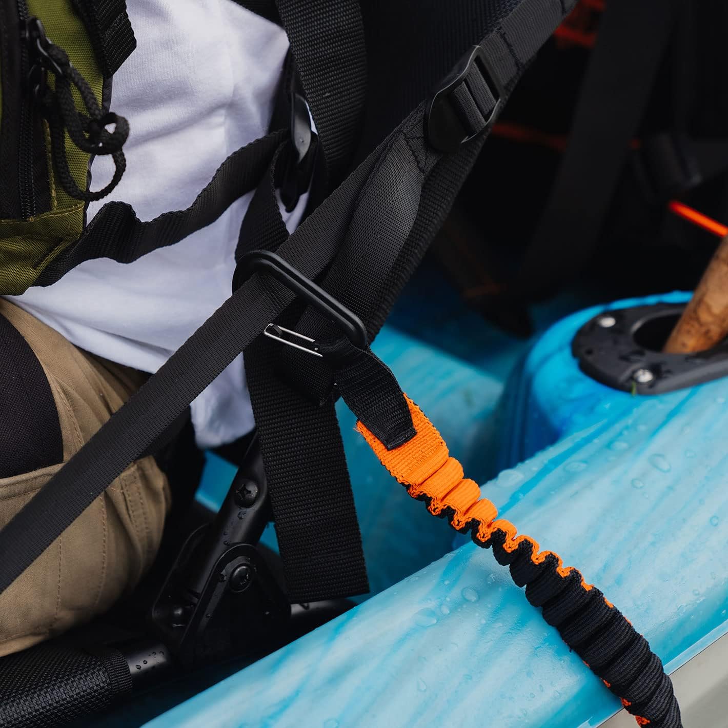 Pelican Paddle Leash - Stretchable Coiled Fishing Rod Holder for Kayak & SUP Paddles