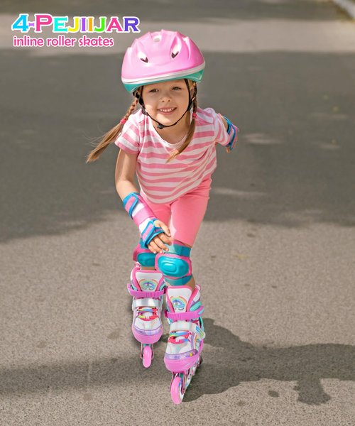 Unicorn Rainbow Inline Skates for Girls Teens Womans,4-Pejiijar Roller Skates for Girls Ages 6-8-12 w/Luminous Wheels,Kids Adjustable Roller Shoes for Birthday Xmas Gifts