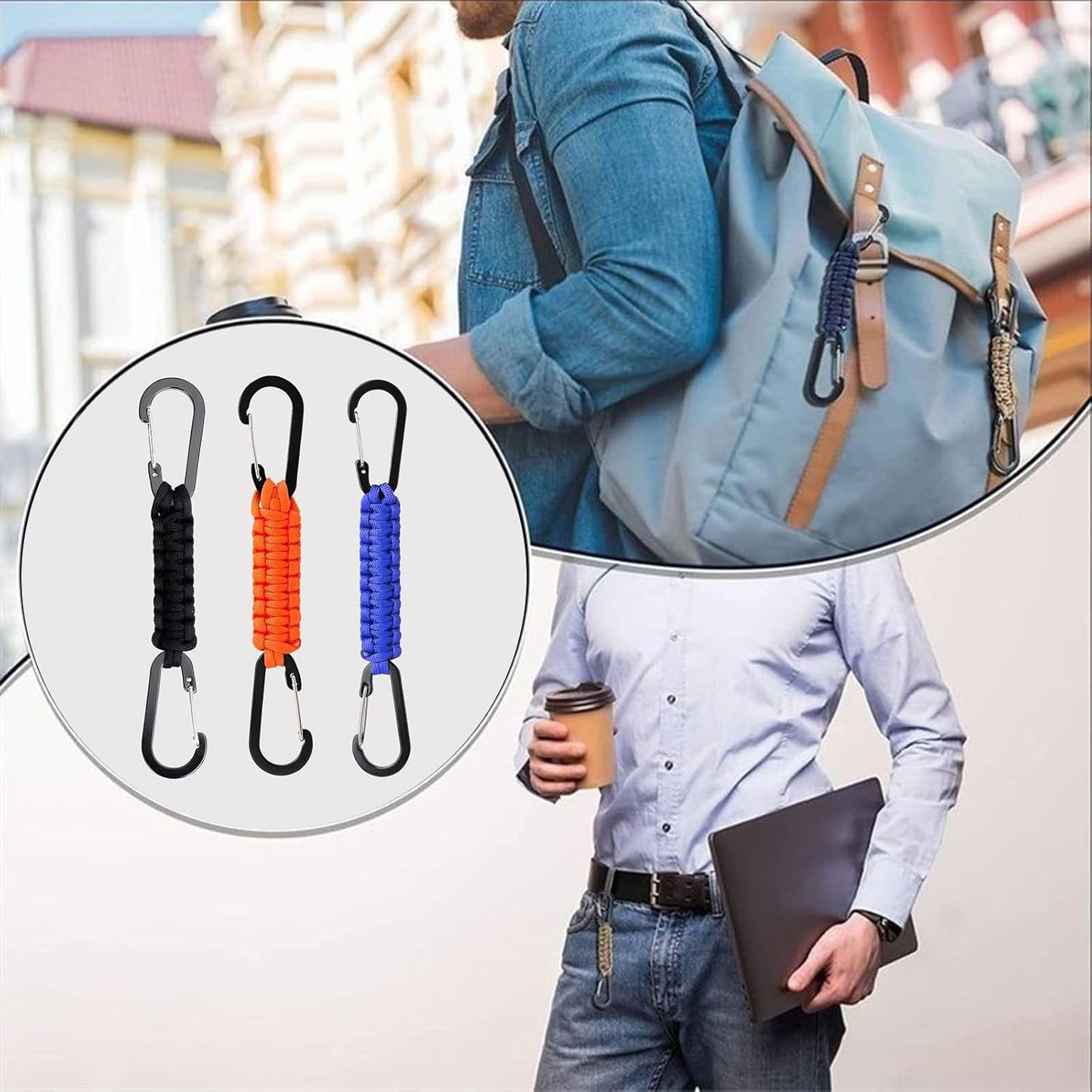 Skiennix Paracord Keychain Carabiner - Double Hooks for Camping, Hiking & Stroller | Versatile Clip for Water Bottles & Tools