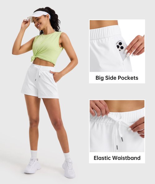 Willit Womens Athletic Hiking Running Shorts for Women Yoga Workout Gym Quick Dry Shorts with Pockets White L