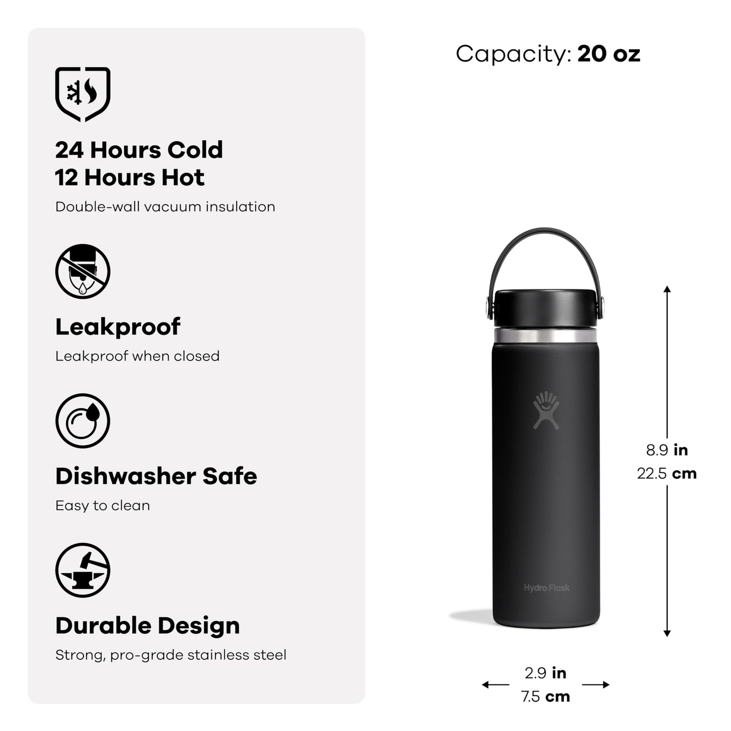 Hydro Flask Water Bottle - Insulated Stainless Steel - Wide Mouth Flex Lid, Non Spill, Leakproof and Refillable in 20 Oz Cloud Pink