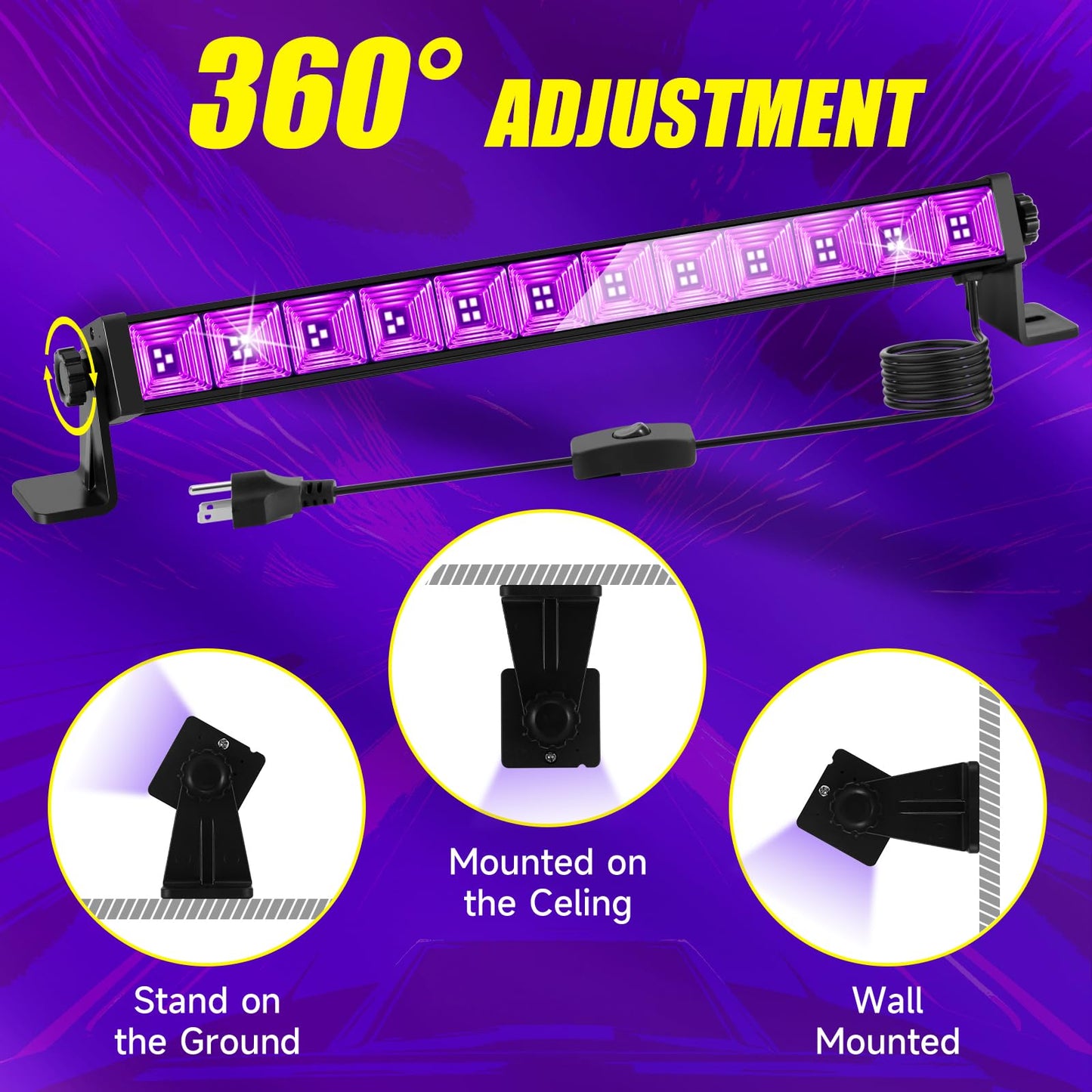 NEWREACH 45W Black Light, LED Blacklight Bar with 6.6ft Cord, Glow in The Dark Light Up 28x28ft, for Glow Party, Neon Decoration, Body Paint, Fluorescent Poster, Birthday, Halloween, Bedroom(1Pack)