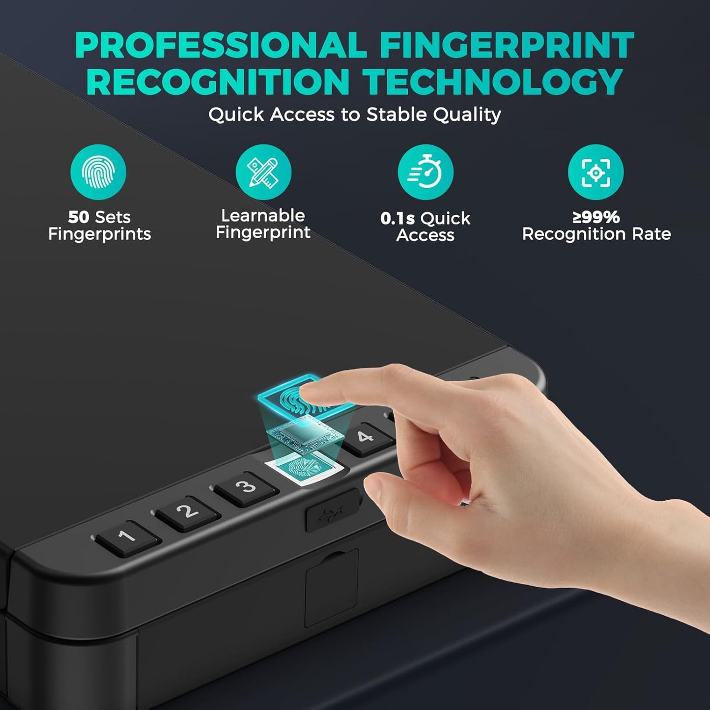 Skiennix Biometric Gun Safe - Quick Access Handgun Storage with Fingerprint Lock | Ideal for Home, Car, or Travel