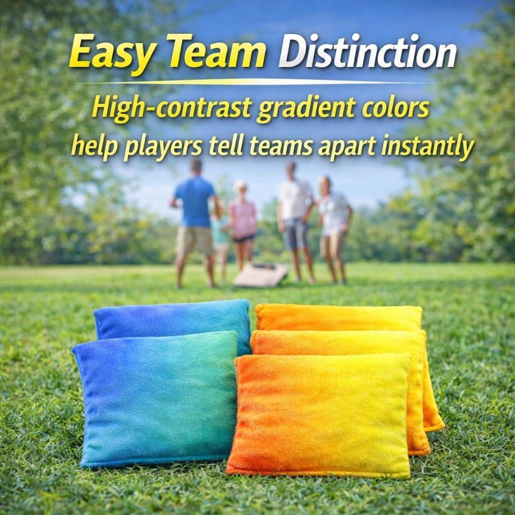 Skiennix Cornhole Bags - Weather Resistant Bean Bags with Gradient Design | Set of 8 for Outdoor Fun