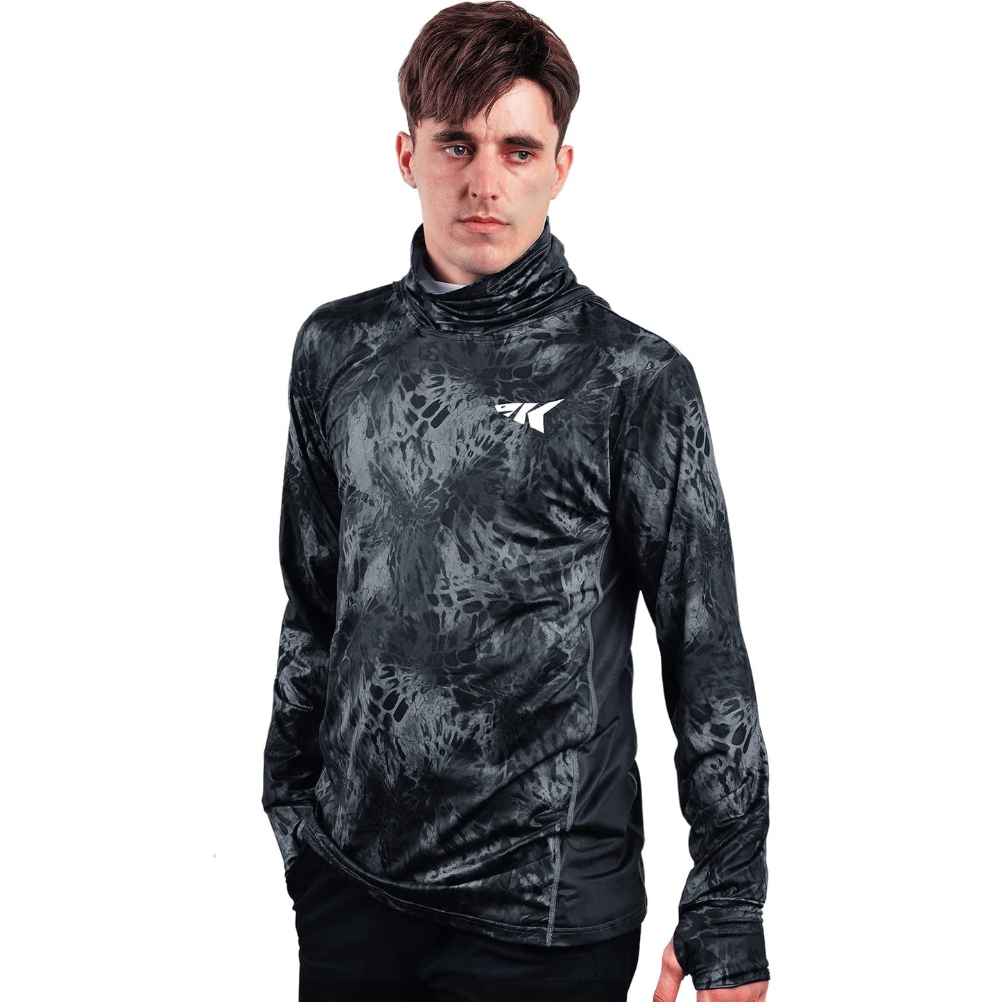 KastKing UPF 50 Fishing Hoodie Shirt for Men and Women, Long Sleeve Fishing Hiking Shirt, Breathable Moisture Wicking,Blackout,Large