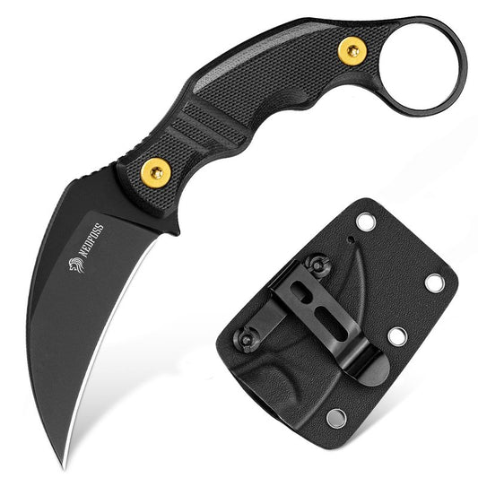 NedFoss VULTURE EDC Fixed Blade Knife with Kydex Sheath, 2.87" 14C28N Steel Tactical EDC Knife with G10 Handle and Adjustable Belt Clip, Horizontal Carry Belt Knives for Men Women