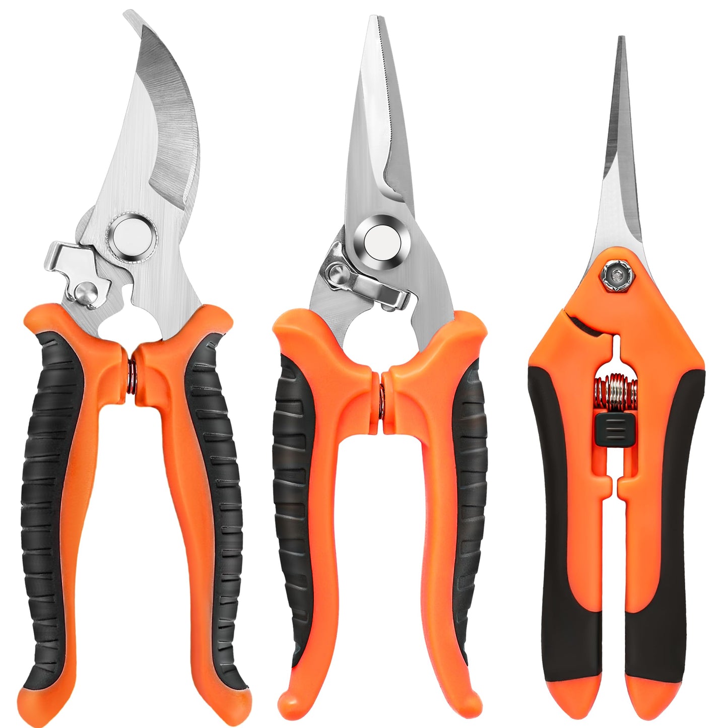 EWPJDK 3 Pack Garden Pruning Shears, Stainless Steel Shears, Gardening Shears, Scissors, Garden Clippers, Pruning Snips, Pruning Shears for Gardening Tools(Orange)