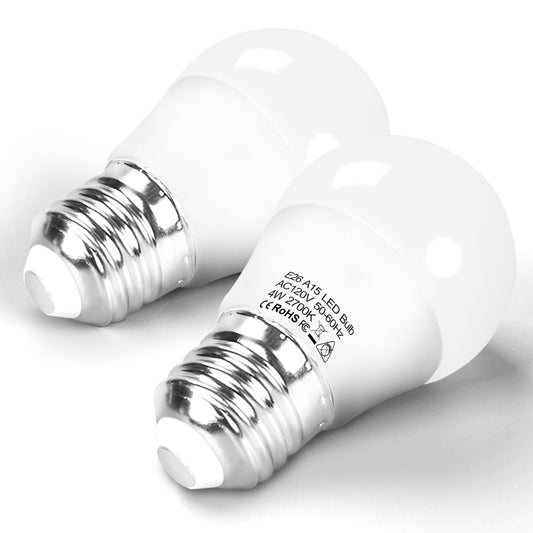 Xyanmc E26 LED Home Appliance Light Bulb 4Watt 120V, 40W Equivalent, A15 Bulbs 400LM 2700K Warm White, E26 Medium Base Freezer Ceiling Fan Chandeliers Table Wall Floor Lamps Non-Dimmable 2PCS