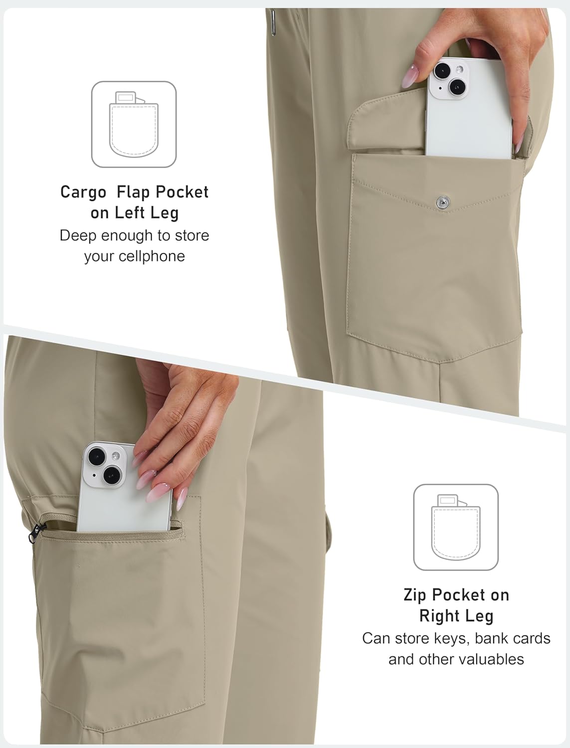 MoFiz Capri Pants for Women - Lightweight Ice Cool Casual Capris with Zipper Pockets | Perfect for Summer Trips
