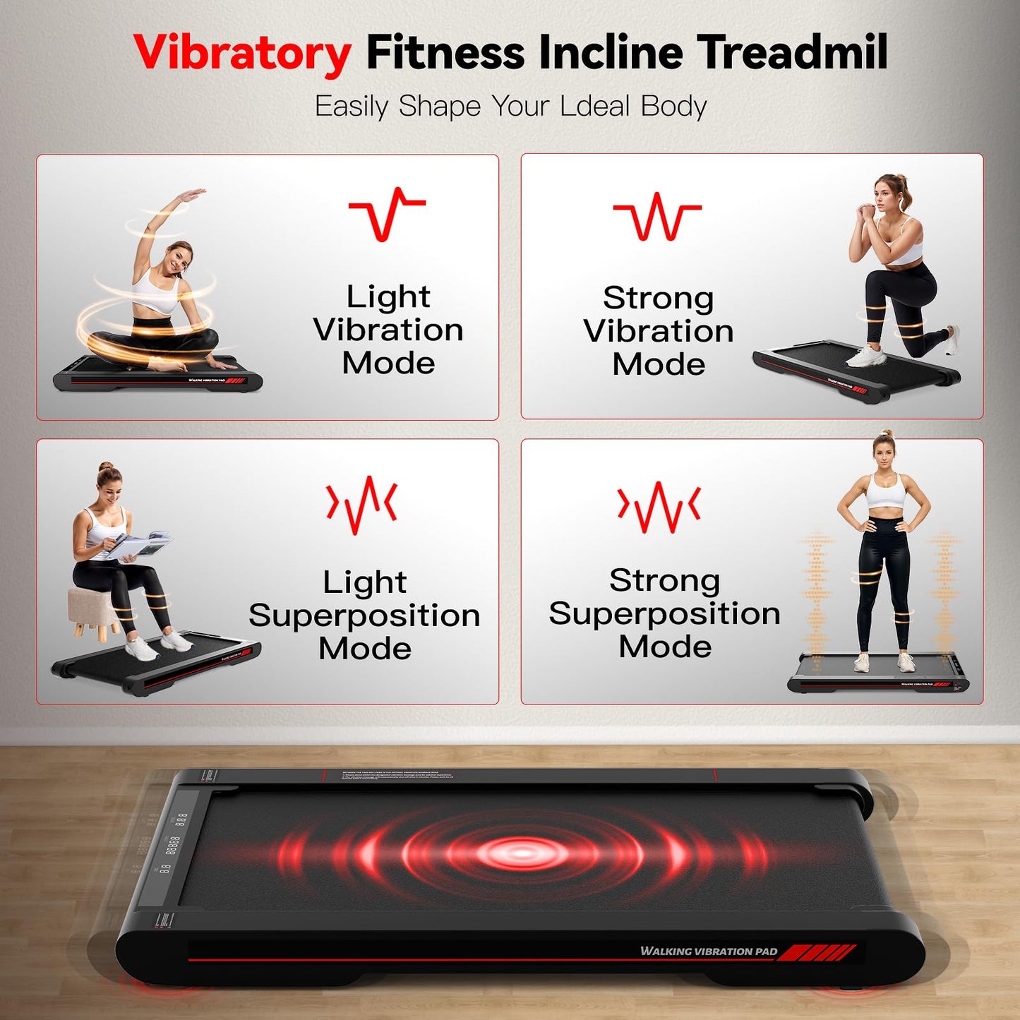Sperax Walking Vibration Pad with Manual Incline,4-in-1 Under Desk Treadmill with APP Vibration Machine, Suitable for Home and Office use