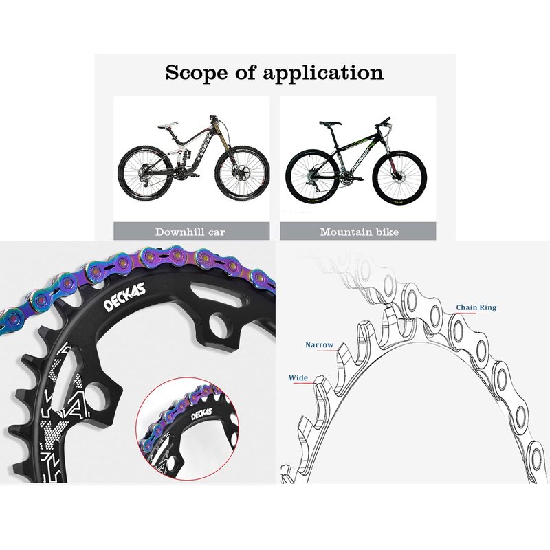 DECKAS Round Chainring 110BCD 4-Bolt 36T 38T 40T 42T 44T 46T 48T 50T 52T Narrow Wide Chainring for 7/8/9/10/11/12 - Speed (Black 50T)