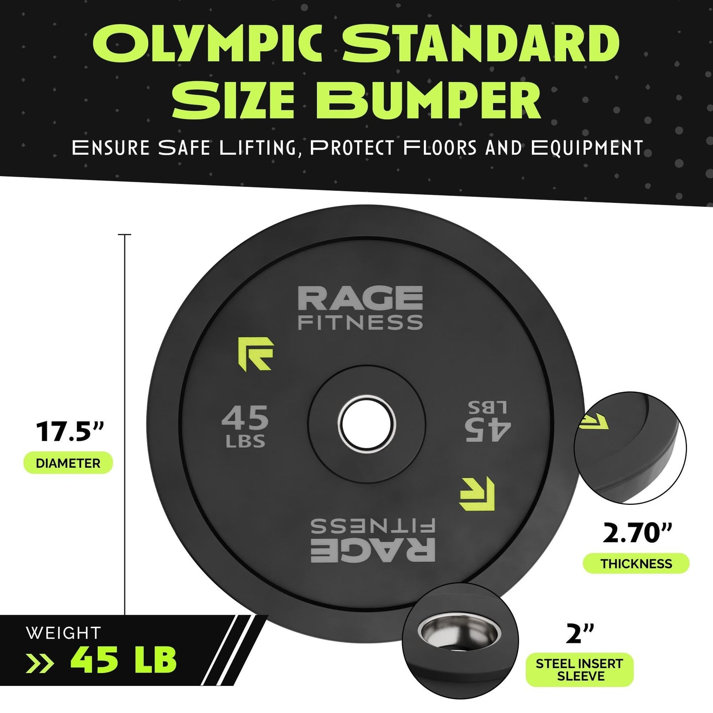 Olympic Bumper Plates, Rubber Formula With Steel Insert (10lb, 15lb, 25lb, 35lb, 45lb - SOLD INDIVIDUALLY), Olympic Weight Plates for Strength Training, Bench Press, Squats, Powerlifting