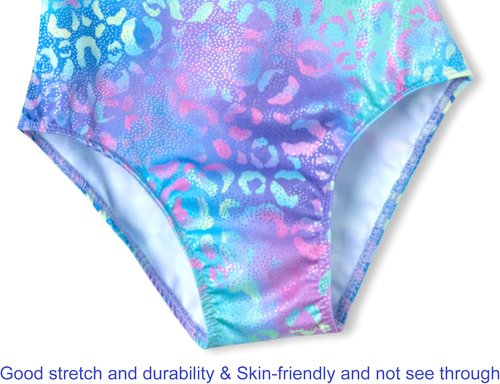Domusgo Girls Gymnastics Leotards Bundle - Green Leopard & Pink Tie Dye | Size 6-7 Years