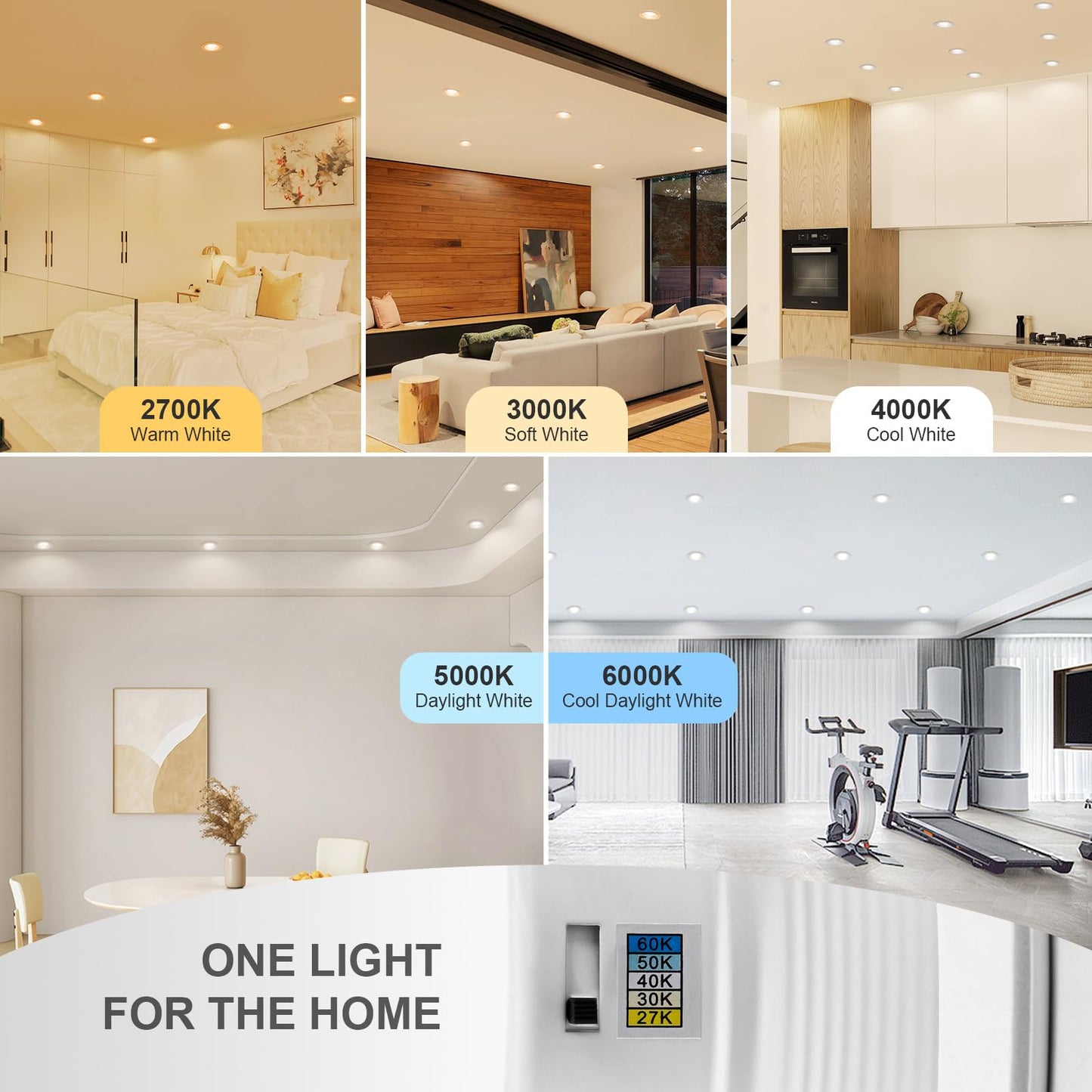 ZYC 4 Inch Recessed LED Retrofit - 12 Pack Dimmable Retrofit Downlights can Light, 2700K/3000K/4000K/5000K/6000K Selectable, Damp Rated Can Lights, Baffle Trim, 9W 800Lm(Black, 4 inch)