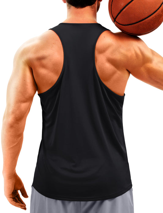 TACVASEN Mens Workout Dry Fit Tank Tops Y Back SPF Sleeveless Shirt Moisture Wicking Gym Muscle Tank Top Running Summer Beach Athletic Black M