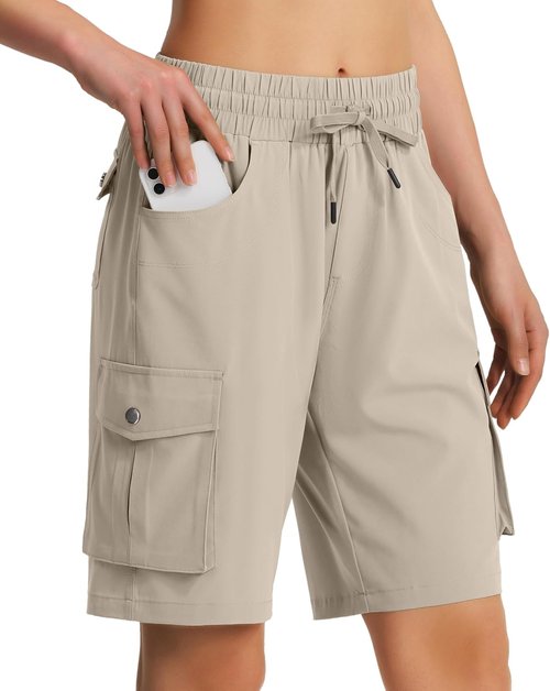 Hugut Women's Hiking Cargo Shorts - Quick Dry, Lightweight Summer Shorts with 6 Pockets | Ideal for Camping & Travel