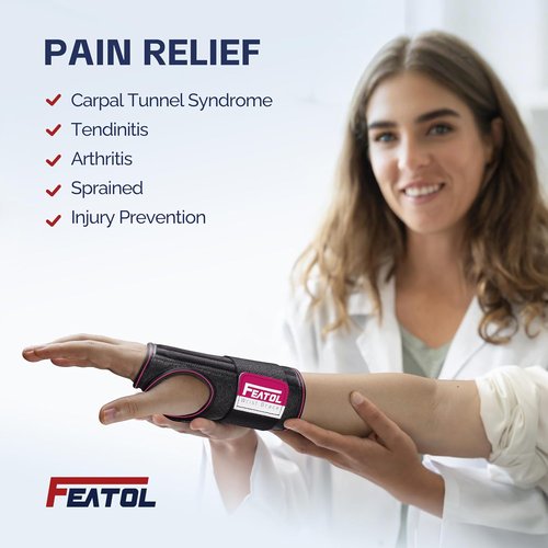 FEATOL Carpal Tunnel Wrist Brace - 2 Pack Night Support for Pain Relief | Fits Right & Left Hand, Large