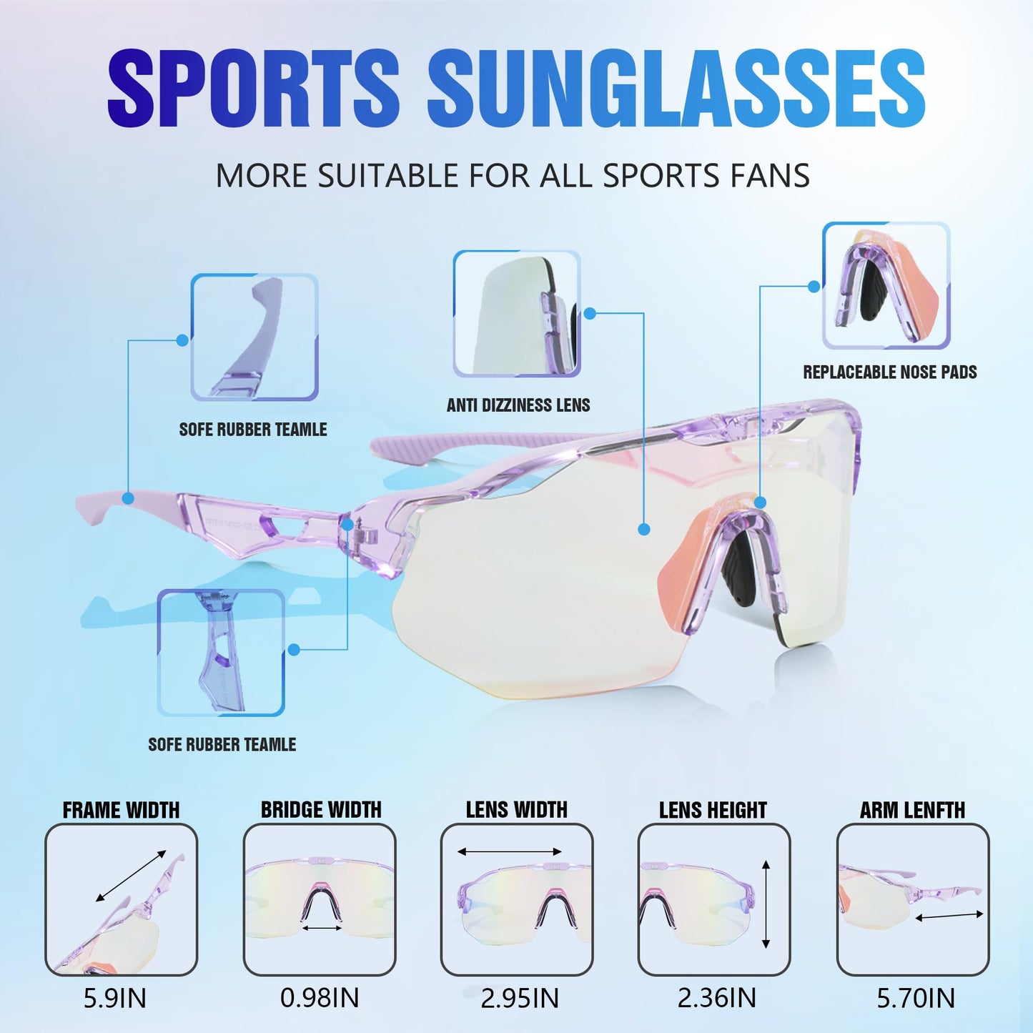 OZOKSKS Photochromic Sports Sunglasses For Men Women|Safety Glasses For Cycling Driving Running Fishing|UV400 Protection Sunglasses(Purple Frame Pink Lens)