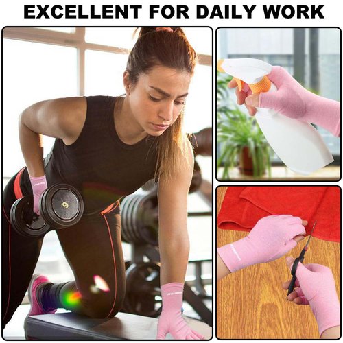 Happymart 2 Pairs Arthritis Gloves, Hand Compression Gloves for Rheumatoid, Pain Relief, Carpal Tunnel, Swelling, Joint Support, Driving Fingerless Gloves for Women Men (Black + Pink, Medium)