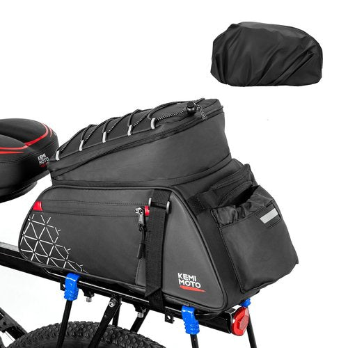KEMIMOTO Bike Bag PVC Bicycles Rear Rack 15L Bicycles Trunk Pannier with Waterproof Cover and Water Cup Bag for Commuter Travel Outdoor