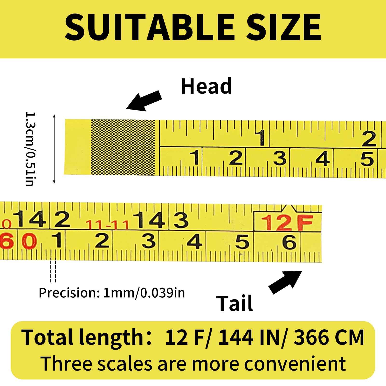 10 Packs Self Adhesive Measuring Tape Adhesive Tape Measure Stick on Tape Measure for Saw Drafting Table Work Woodworking Workbench (12 ft,Yellow)