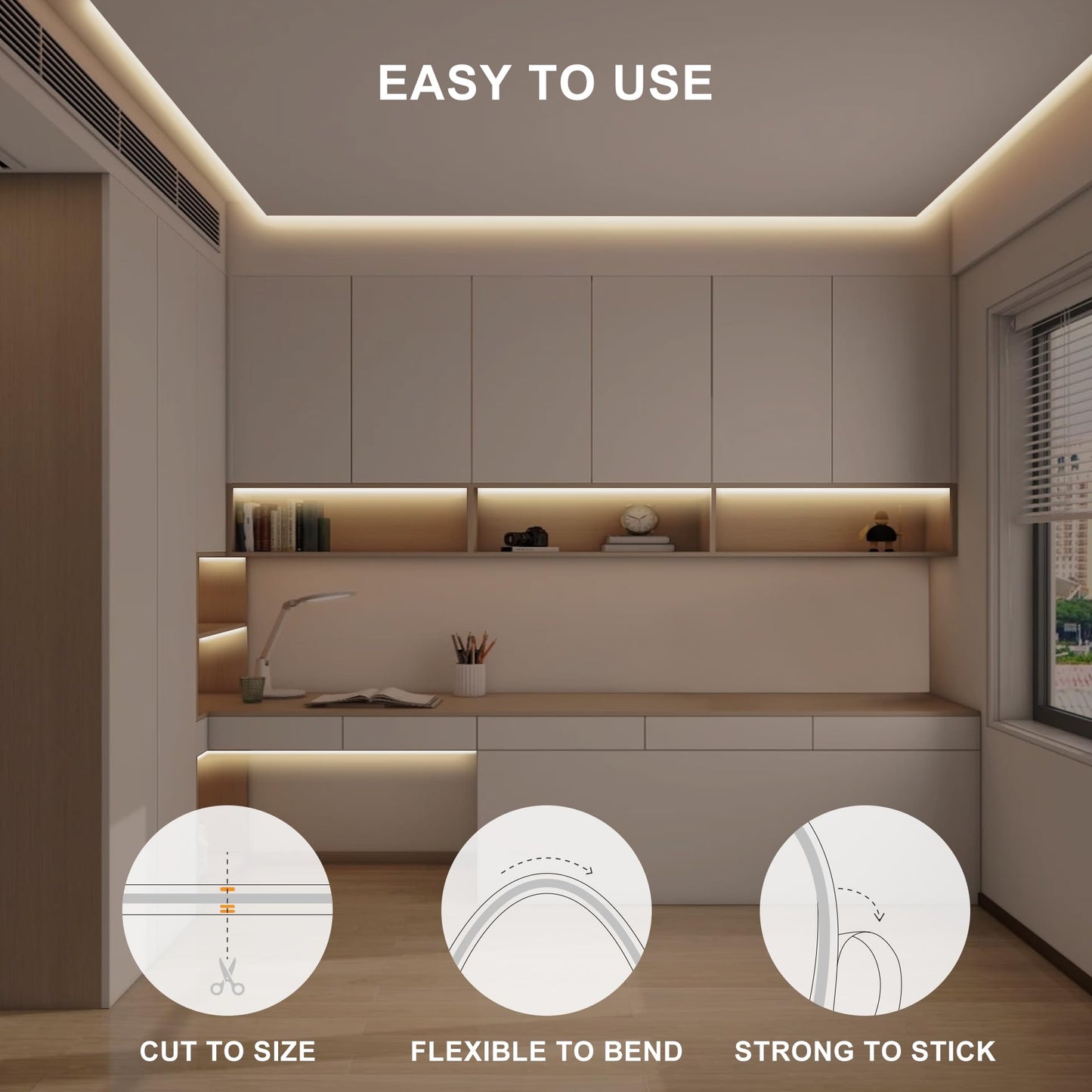 Olaholii 16.4ft COB LED Strip Light with Remote, 3000K Dimmable Bright Warm White Led COB Strip Light, White Continuous Led Strip Light for Mirror, Stair, Cabinet, Room