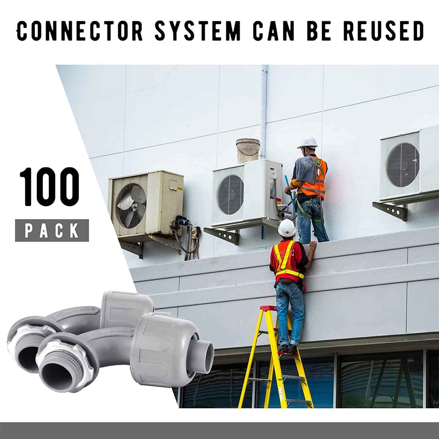 Liquid Tight Connector Flexible Non Metallic Electrical Conduit Connector Fitting 90 Degree Electrical PVC Conduit Fittings for Home Kitchen Bathroom Tube Tool Supplies (100 Pieces, 1/2 Inch)