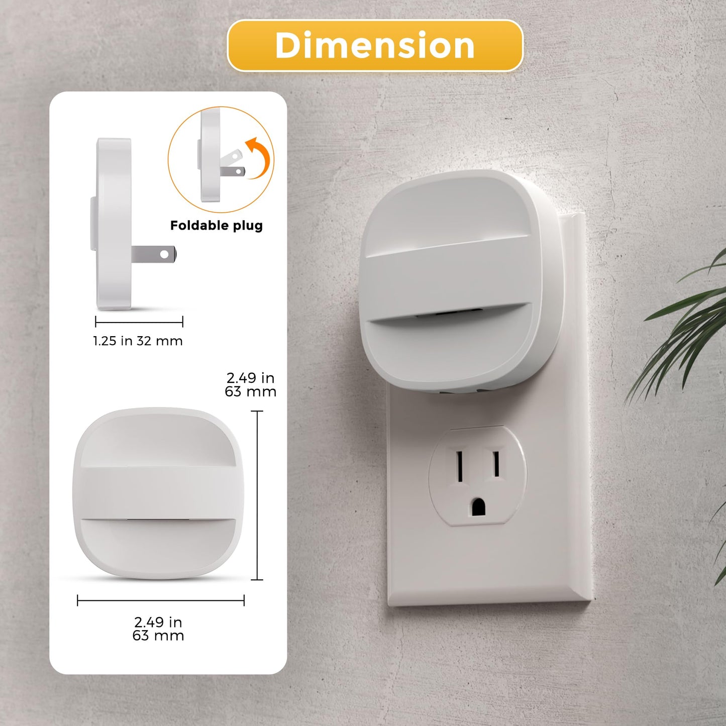 L LOHAS LED Foldable Plug in Night Light 2 Pack, Night Lights Plug into Wall with Dusk to Dawn Sesnor, 2 Brightness Level, Ideal Nightlight for Bathroom, Hallway, Kitchen, 3000K Soft White
