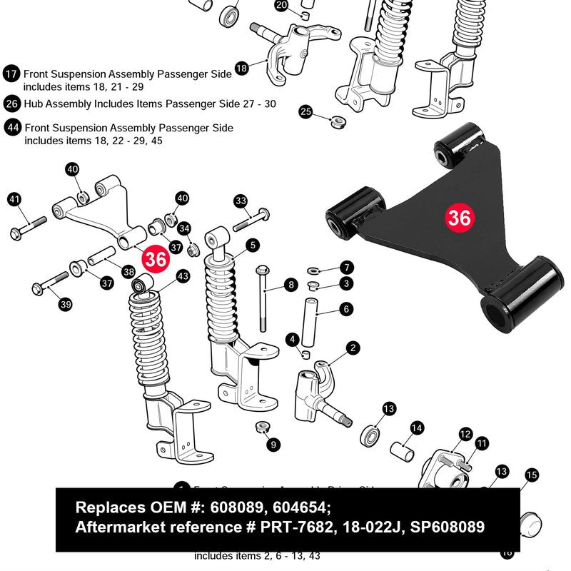 Roykaw Golf Cart Front A-Arm Assembly Compatible with EZGO RXV 2008-up Gas & Electric Models, OEM# 608089, 604654, 601340, 602085