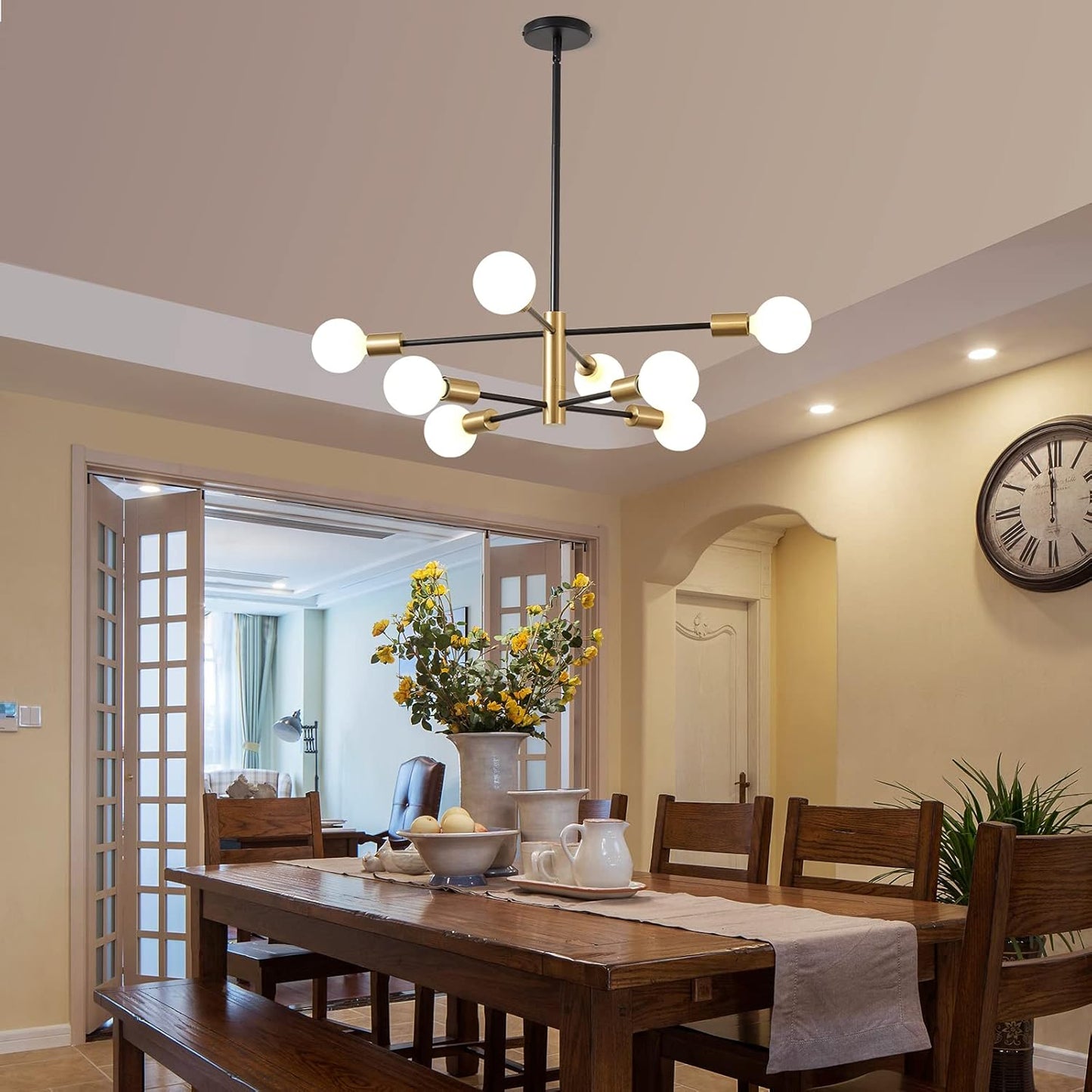 8-Light Gold Sputnik Chandelier - Modern Adjustable Ceiling Light for Dining Room, Kitchen & Foyer