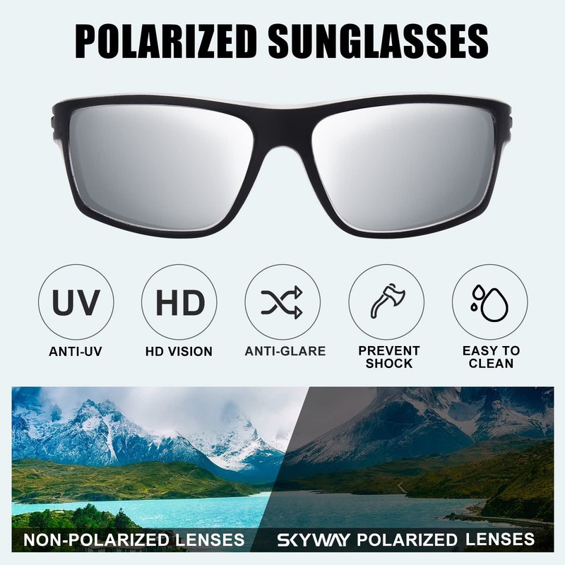 SKYWAY Polarized Sports Sunglasses for Men Women UV400 Wrap Around Sports Glasses for Running Cycling Baseball